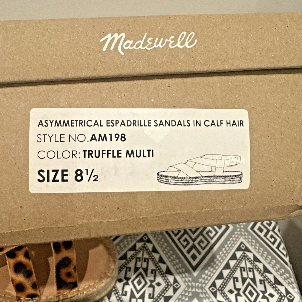 Madewell Size 8.5 Malia Asymmetrical Espadrille Sandal Truffle Leopard Calf Hair